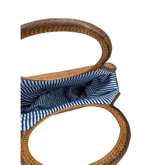 Anthropologie Veld Raffia Handbag Purse Tote Bag Blue White Lining - Picture 9 of 10
